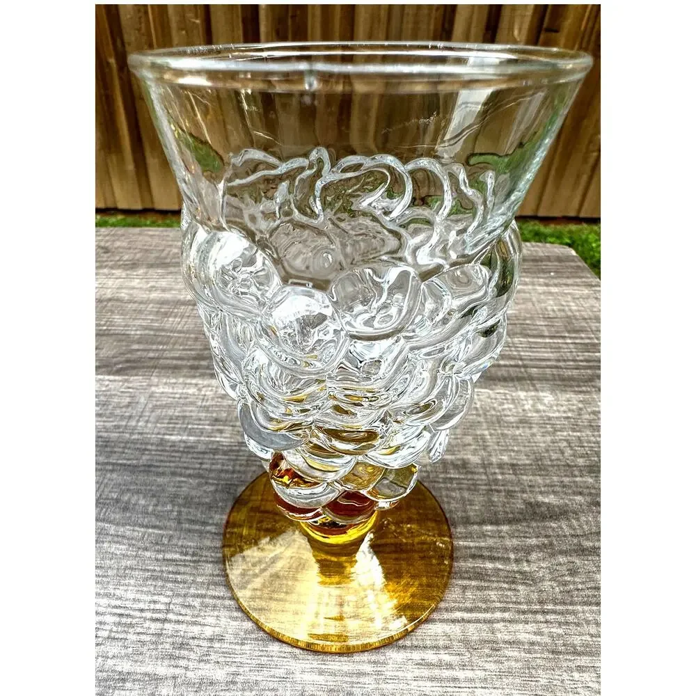 Abigail's Portugal Rare Blown Amber Base Grape Iced Tea Footed Tumblers-Set of 3